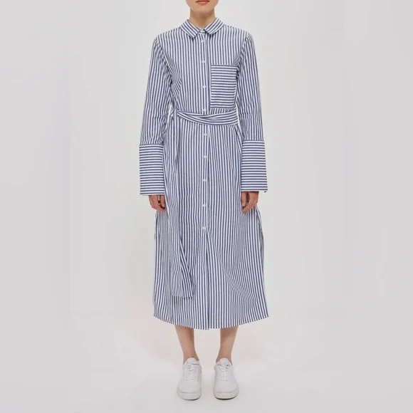 topshop blue and white striped dress Topshop Textured Stripe Puffed Sleeves Mini Dress 8 main image 0